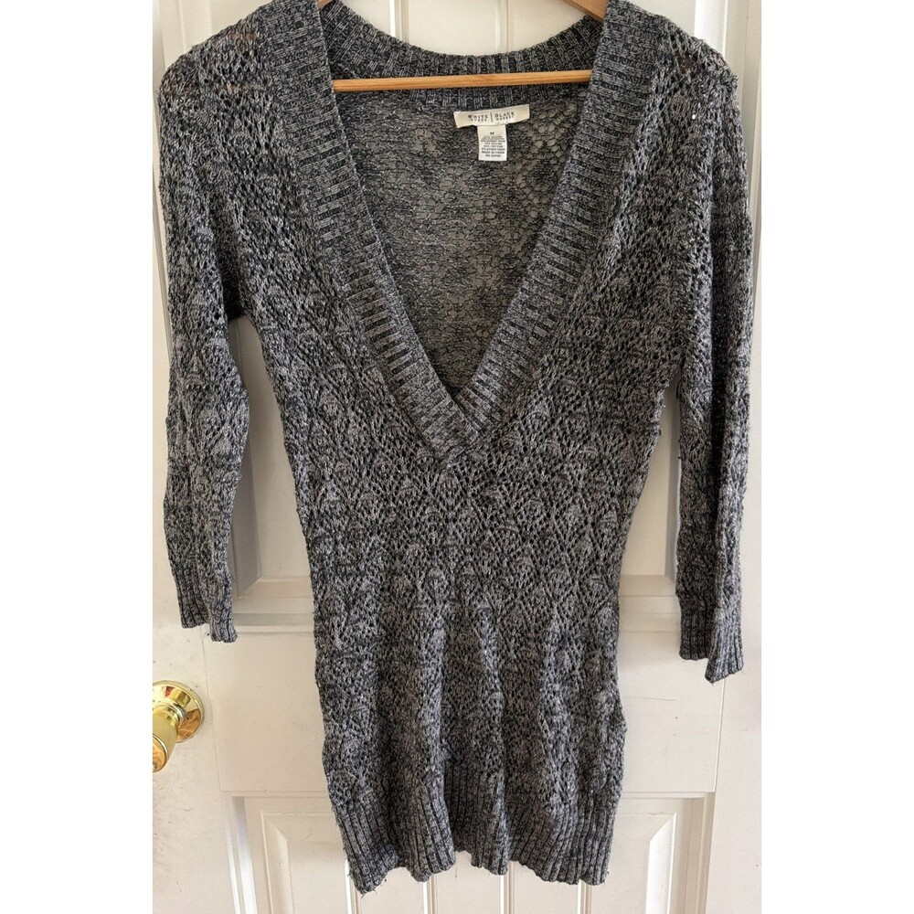 White House Black Market Womens M Gray Knit Tunic Sweater Metallic